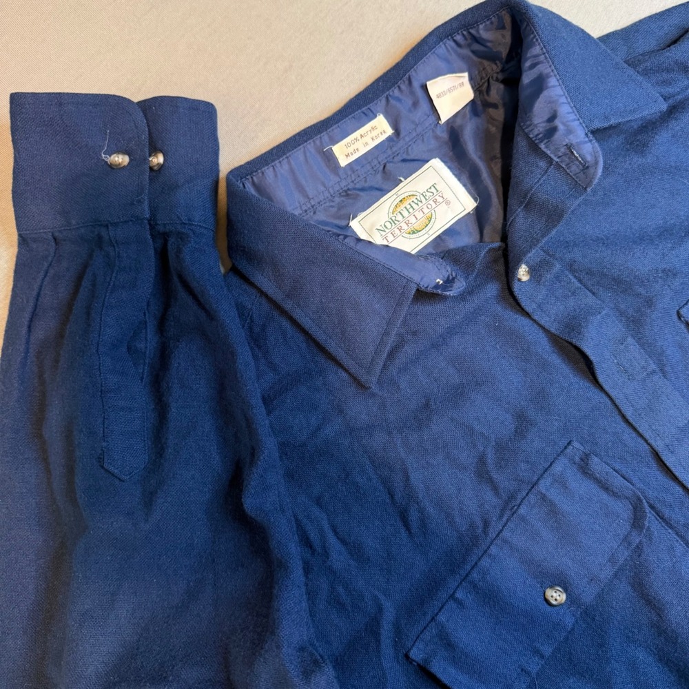 Northwest Territory Mens XL Navy Blue Acrylic Flannel Button Down Shirt‎ Vintage